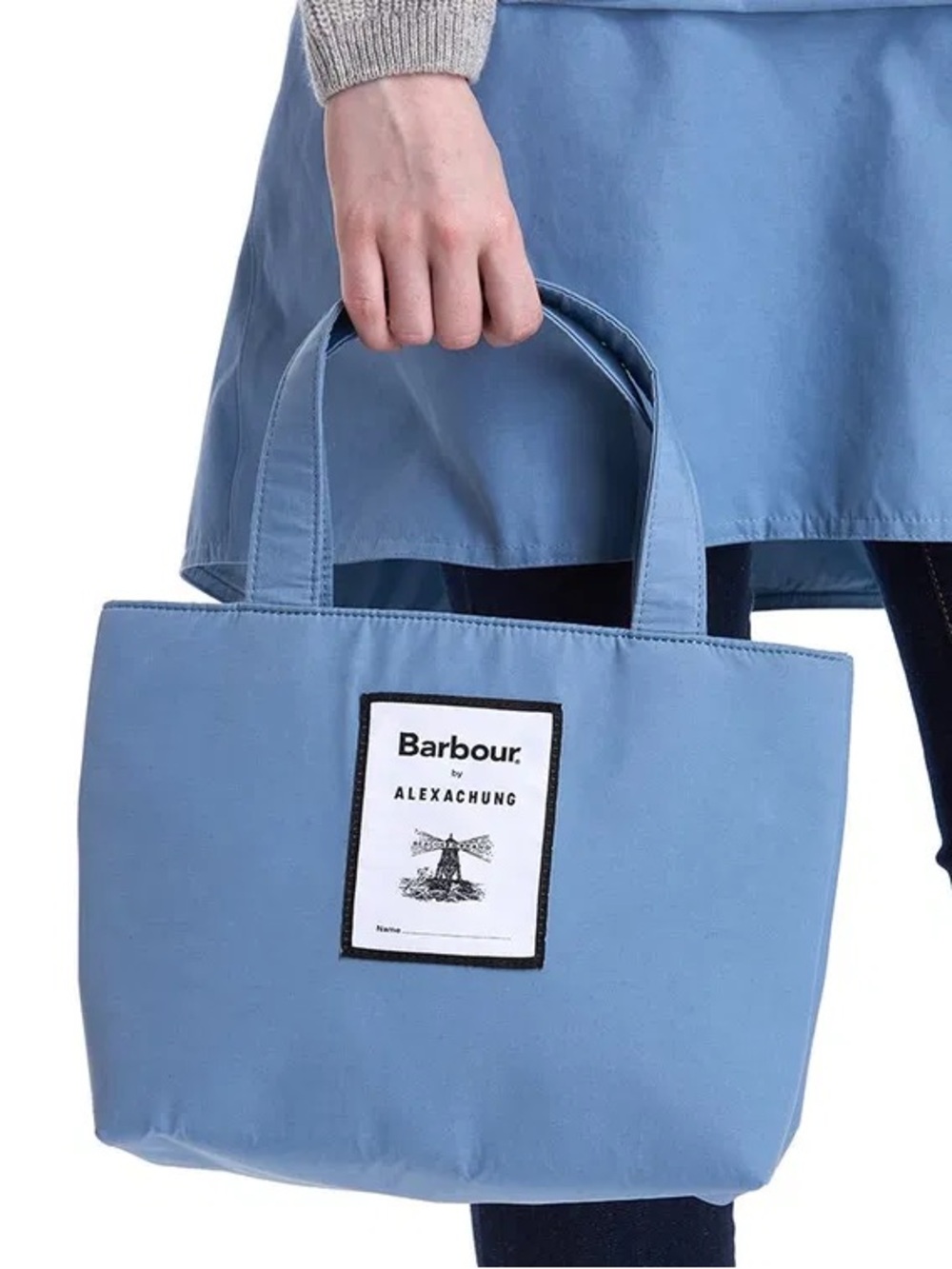 Barbour Light Blue Canvas Tote with Logo Patch - Stanley Mini Tote Bag